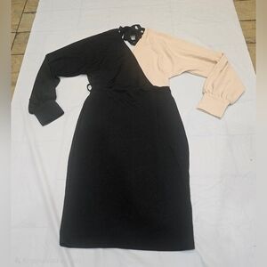 SHEIN Black and Cream Asymmetrical Dress. Sz M